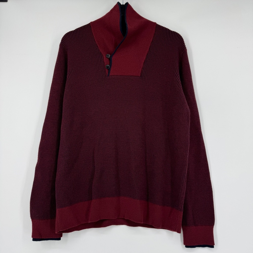 Armani Exchange Mens Merino Wool Shawl Collar Pullover Sweater Burgundy Large
